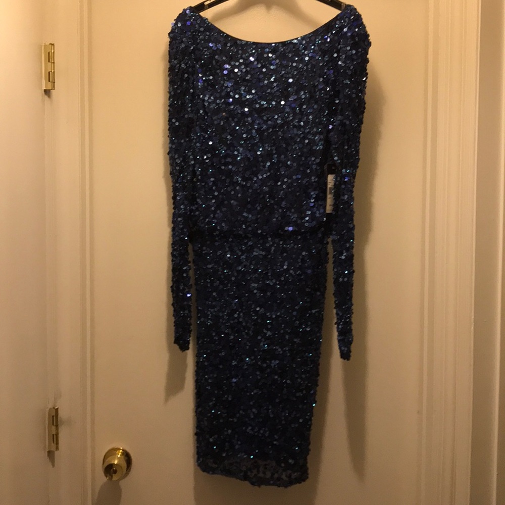 Blue Sequin Blouson Mini-dress